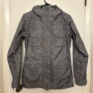 Holden Womens Ski Snowboard Jacket Gray Teal Pattern Hooded Parka M (RN 124620)